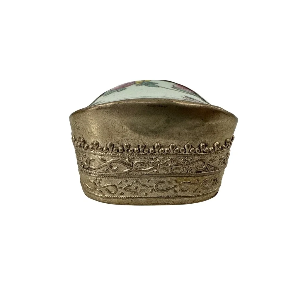 Vintage Decorative Trinket‎ Box Ceramic Floral Metal Ornate Keepsake not hinged